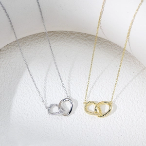 S925 sterling silver interlocking double circle necklace in gold and silver finish
