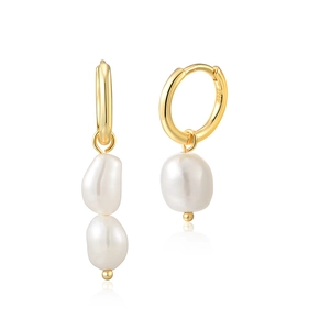 Retro asymmetrical S925 silver gold-plated earrings with natural freshwater pearls