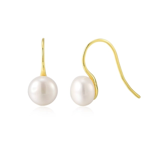 Elegant natural freshwater pearl earrings with S925 sterling silver golden drop hooks