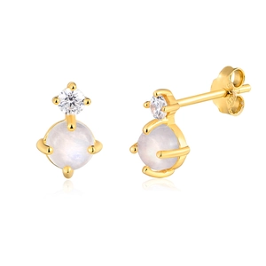 Elegant S925 sterling silver gold-plated stud earrings with moonstone and zircon