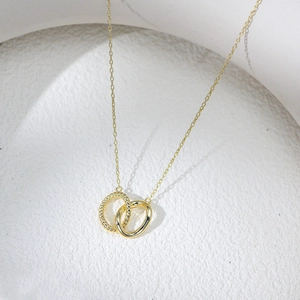 Minimalist 925 Sterling Silver Double Interlocking Circle Necklace For Women Twisted Geometric Metal Clavicle Chain Jewelry