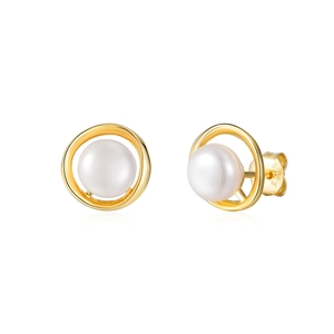 Eleganti orecchini a perno con perla naturale in argento sterling S925 placcato oro