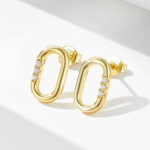 925 Sterling Silver Geometric Oval Stud Earrings Minimalist U-Shaped Hoop Earrings With Rhinestone For Women Fashion Jewelry