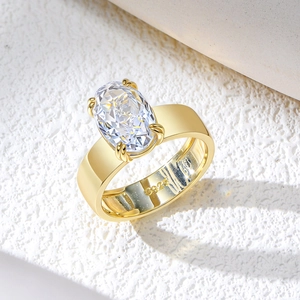 925 Sterling Silver Gold Plated Oval Cut Rhinestone Ring For Women Elegant Ice Flower Geometric Wedding Fashion Jewelry