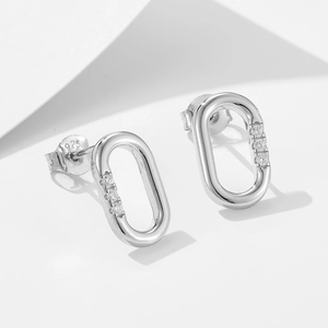 Minimalist S925 sterling silver U-shaped earrings with sparkling cubic zirconia stones