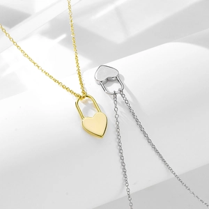Minimalist S925 sterling silver heart lock pendant necklace in gold and silver finishes