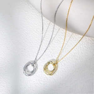 S925 sterling silver interlocking double circle necklace with sparkling zircon crystals