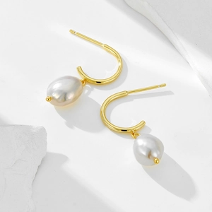 S925 Sterling Silver Gold Plated Baroque Freshwater Pearl Drop Earrings For Women Irregular Dangle Fashion Jewelry Gift