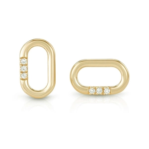 Minimalist S925 silver gold-plated oval hoop earrings with three small diamonds