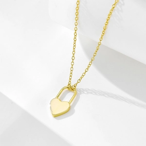 925 Sterling Silver Minimalist Heart Lock Padlock Pendant Necklace For Women Gold Silver Plated Geometric Clavicle Chain Jewelry