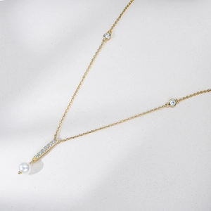 925 Sterling Silver Artificial Pearl Pendant Necklace Zircon Geometric Clavicle Chain Jewelry For Women Elegant Light Luxury Gift