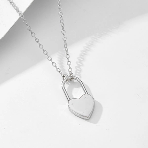 Minimalist S925 sterling silver heart lock pendant necklace on delicate cable chain