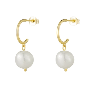 S925 sterling silver gold plated earrings with irregular white freshwater baroque pearls