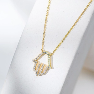 925 Sterlingsilber Hand Der Fatima Anhänger Halskette Für Damen Gold Silber Strass Eingelegt Palme Hand Knochenkette Mode Schmuck Geschenk