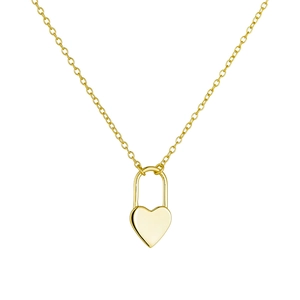 Minimalist S925 sterling silver golden heart lock pendant necklace with a polished finish