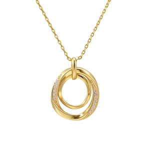 Elegant s925 silver gold double-ring necklace with sparkling diamonds on a white background