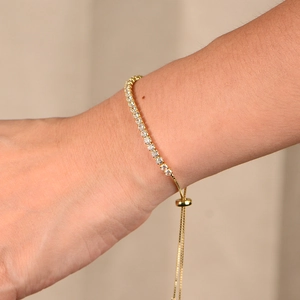 Bracelet tennis ajustable en argent s925 doré avec cristaux de zircone brillants