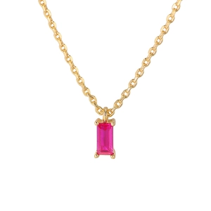 Minimalist S925 sterling silver necklace with rectangular red zircon pendant in gold finish