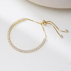 Bracelet de Tennis en Argent Sterling 925 Zirconia Réglable Bijoux de Mode Minimaliste Pour Femme Bracelet Plaque Or
