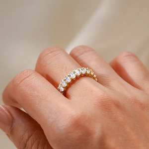 Luxurious S925 sterling silver ring with oval-cut cubic zirconia in a gold finish