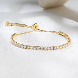 Bracelet tennis ajustable en argent S925 avec zircons et placage or haut de gamme