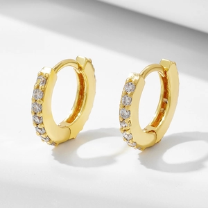 925 Sterling Silver Round Micro Pave Zirconia Huggie Hoop Earrings For Women Gold Plated Geometric Fashion Jewelry