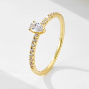 925 Sterling Silver Water Drop Zirconia Ring For Women Elegant Pear Shaped Inlaid Finger Ring Fashion Jewelry Accessory
