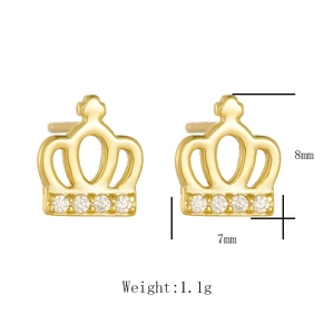 Detail showing 8x7mm 925 sterling silver crown studs with sparkling zircon inlays