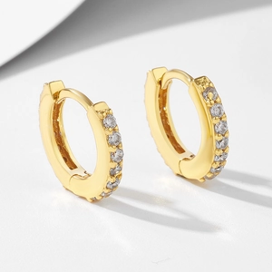 S925 sterling silver huggie earrings with gold plating and micro-pave cubic zirconia
