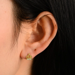 Elegant 925 sterling silver gold crown stud earrings with sparkling cubic zirconia diamonds
