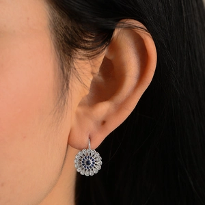 Boucles d'oreilles tournesol en argent S925 avec cristal bleu et zircons cubiques