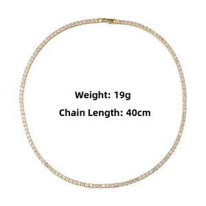 Detail of 40cm gold tennis necklace with 2.5mm zircons weighing 19g and secure clasp