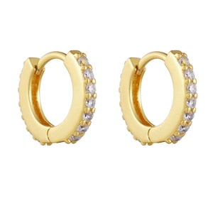 Pair of S925 sterling silver huggie earrings with gold plating and micro-pave zircons