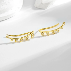 925 Sterling Silver Leaf Ear Climber Earrings Gold Plated Botanical Rhinestone Crawler Stud Earrings For Women Jewelry Gift