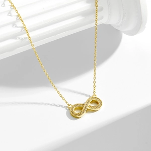 Collier Infini en Argent Sterling 925 pour Femme Strass Plaque Or Chaine Elegante Bijoux Cadeau