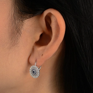 Boucles d'oreilles tournesol en argent S925 avec saphir bleu et zircon pour femme