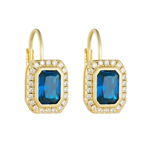 French vintage S925 silver gold plated square blue zircon halo drop earrings
