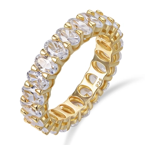 Elegant 925 sterling silver eternity ring with oval cut zircons and luxury gold plating