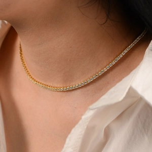 Elegant 2.5mm gold plated S925 silver tennis necklace with sparkling cubic zirconia