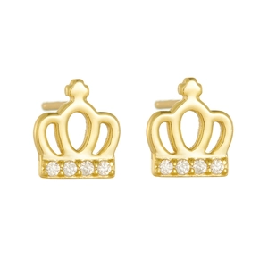 925 silver crown stud earrings with sparkling diamonds and elegant gold-plated finish