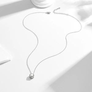 Elegant s925 silver necklace with a natural pearl pendant surrounded by sparkling crystals