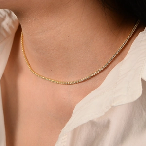 Classic gold S925 sterling silver tennis necklace with 2mm cubic zirconia for women