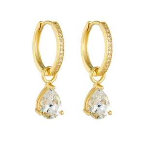 Elegant 925 sterling silver gold-plated hoop earrings with pear-cut zircon pendants