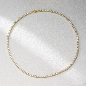 2.5mm s925 silver gold plated tennis necklace with single row cubic zirconia stones