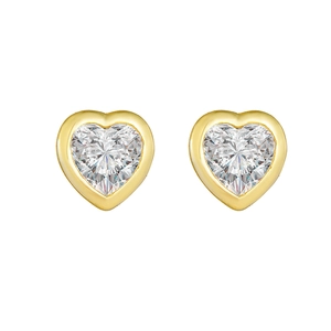 Elegant gold-plated S925 sterling silver heart earrings with sparkling cubic zirconia stones