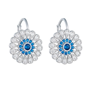 Boucles d'oreilles tournesol en argent S925 avec zircons bleus et pierres blanches