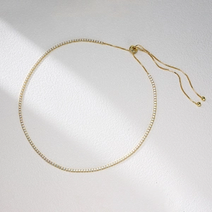 925 Sterling Silver Tennis Necklace For Women Elegant Gold Plated Single Row Zirconia Choker Wedding Party Fashion Jewelry