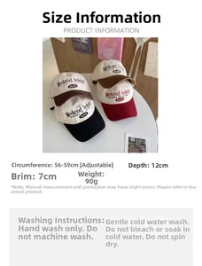 Detailed size guide for adjustable vintage color-block baseball caps in cotton canvas