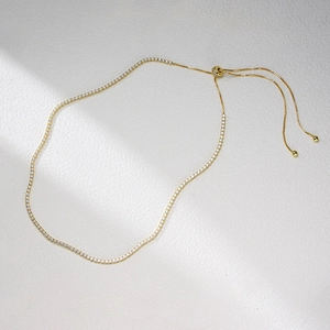 Adjustable S925 silver tennis necklace with 2mm round zircons and gold plating finish