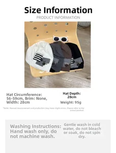 Detailed size specifications for the slouchy beanie with patch and vintage buttons